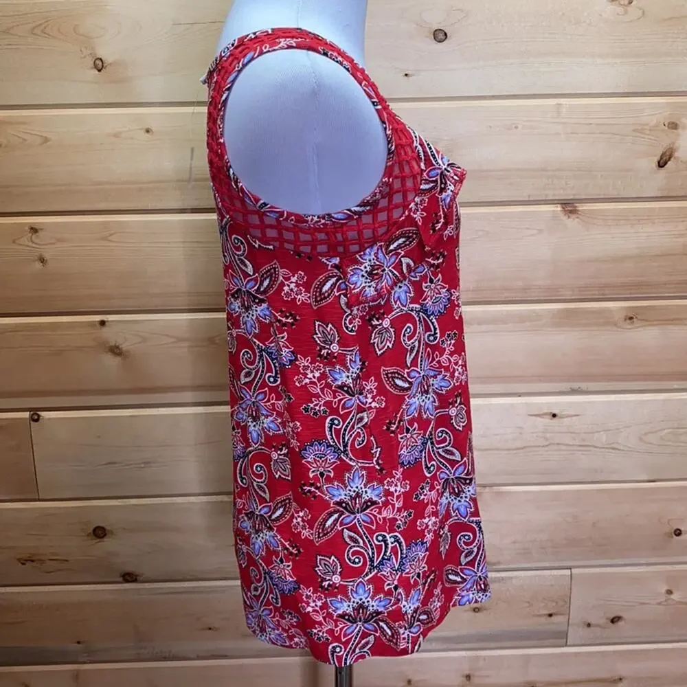 Maurices Paisley Bandana Ruffle Lace Sleeveless Blouse X-Small NWT